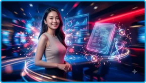 Bàn baccarat ALO789 với lá bài và ánh sáng vàng sang trọng