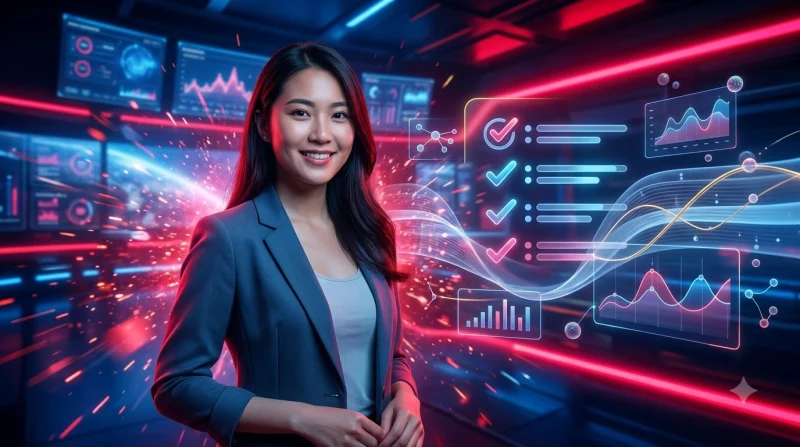 Bảng kiểm tra kỹ thuật số với các ô đánh dấu và biểu tượng chuông thông báo, minh họa checklist cập nhật tin tức hiệu quả