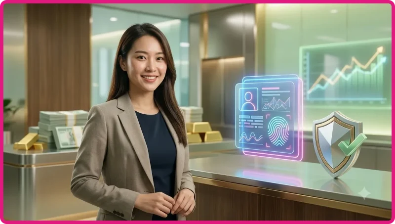 Biểu tượng khiên bảo mật với dấu vân tay và khóa xác minh danh tính cho tài khoản ALO789