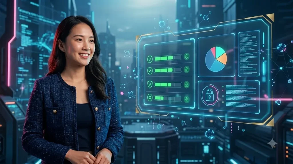 Người phụ nữ tự tin bước đi với lá chắn chơi có trách nhiệm