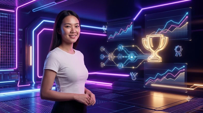 Cúp vàng và biểu tượng bảo mật trên nền két sắt neon thể hiện tiêu chí chọn nền tảng uy tín