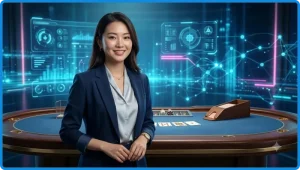 Giao diện bàn blackjack ALO789 trên thiết bị hiện đại, ánh sáng neon cinema cao cấp