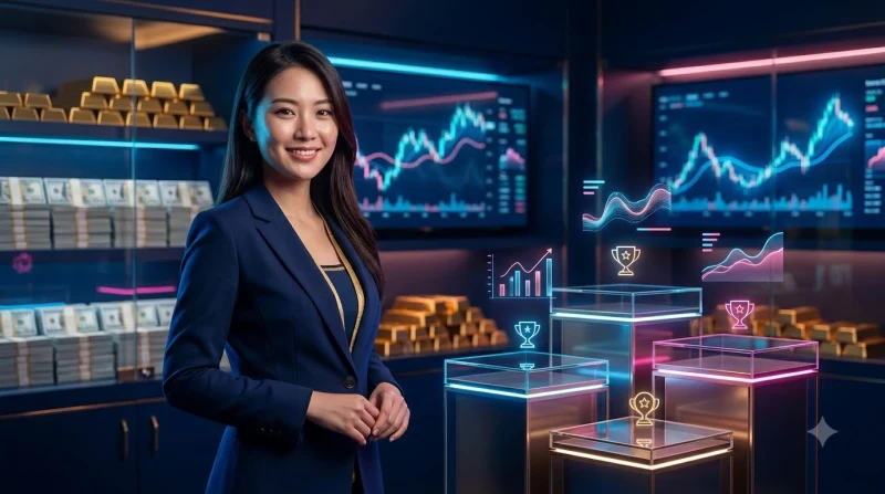 Máy tính bảng hiển thị biểu đồ trừu tượng so sánh các mức cược slot với đồng xu vàng và dụng cụ văn phòng