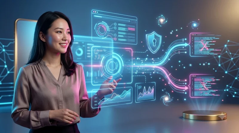 Minh họa màn hình máy tính chia đôi, một bên hiển thị website đáng tin cậy và bên kia là website giả mạo độc hại